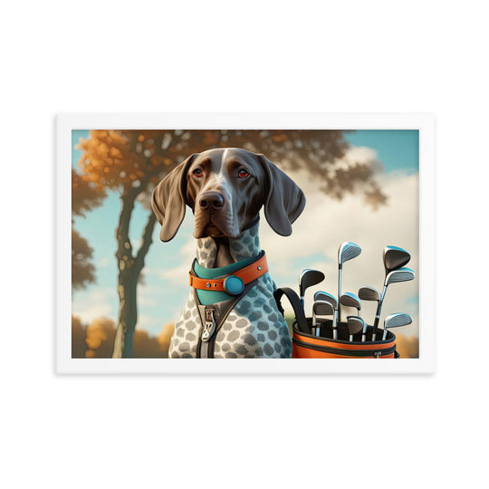 German Shorthaired Pointer Golfer- Framed photo paper poster