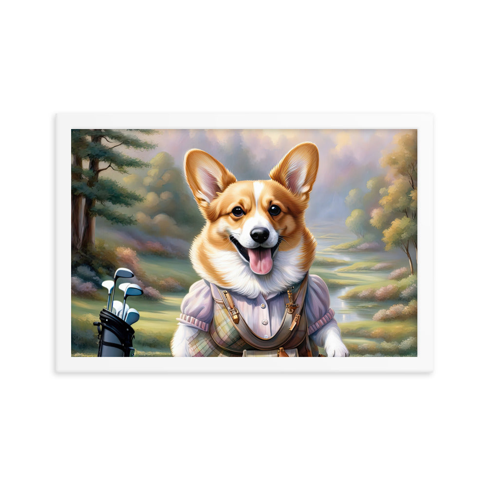 Pembroke Welsh Corgi Golfer- Framed photo paper poster v3