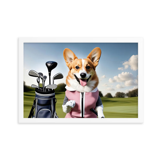 Pembroke Welsh Corgi Golfer- Framed photo paper poster v5