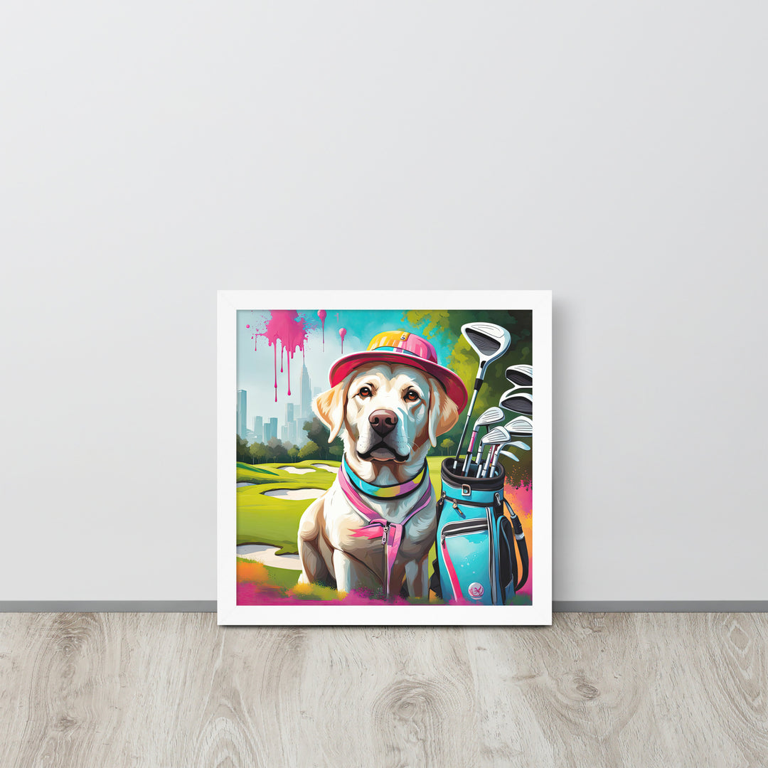 Framed photo paper poster-Labrador Retriever Golfer V15