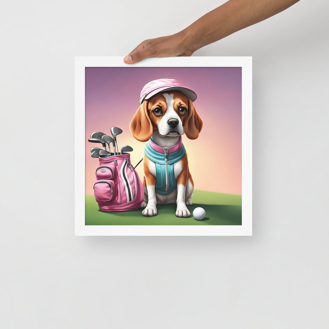 Beagle Golfer- Framed photo paper poster v3