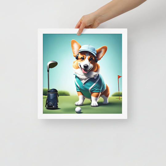 Pembroke Welsh Corgi Golfer- Framed photo paper poster