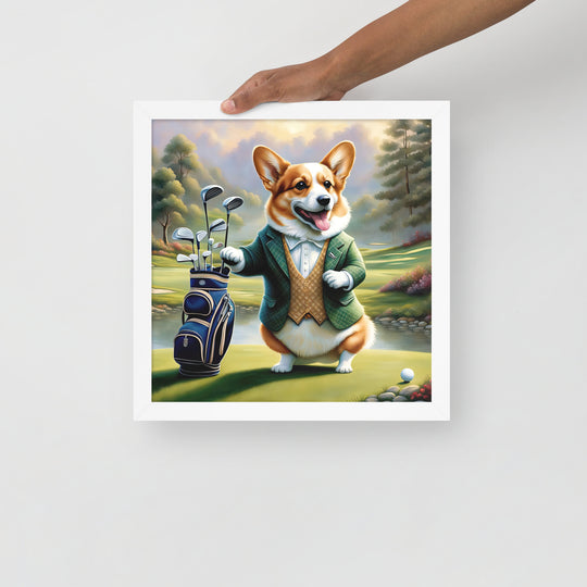 Pembroke Welsh Corgi Golfer- Framed photo paper poster v4