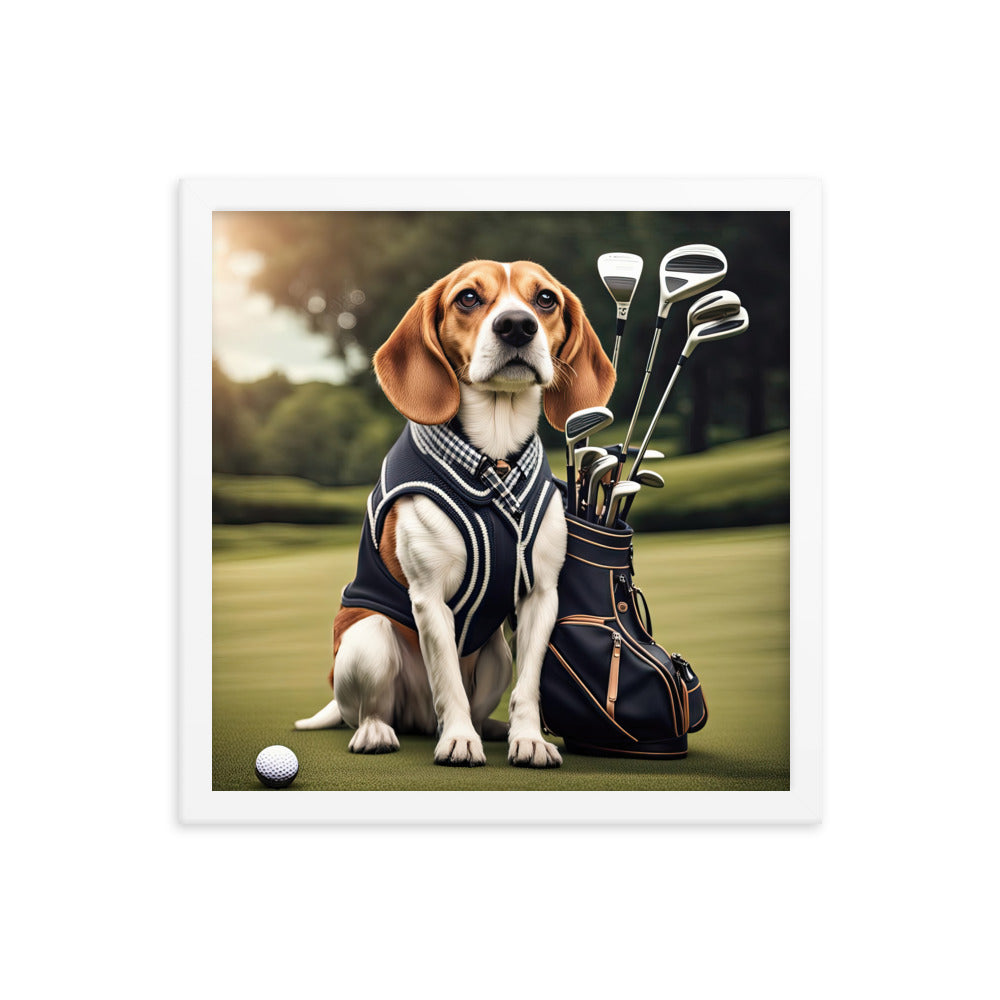 Beagle Golfer- Framed photo paper poster