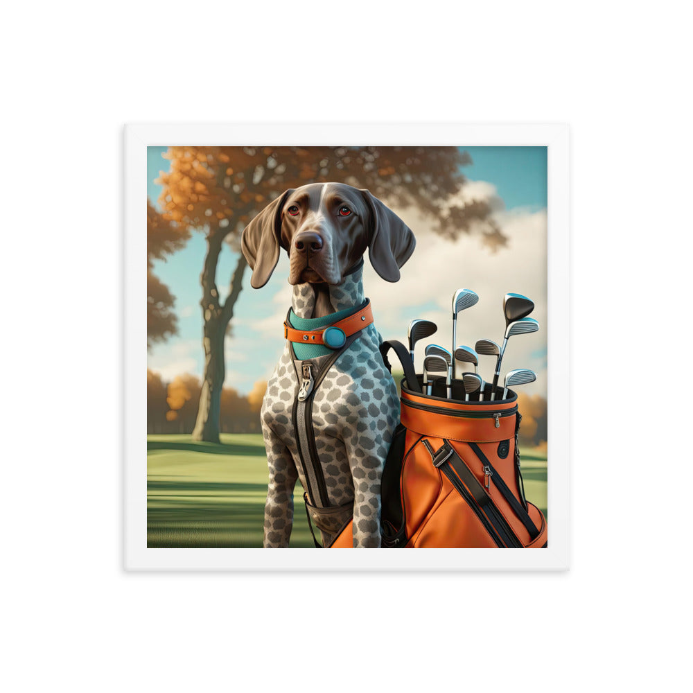 German Shorthaired Pointer Golfer- Framed photo paper poster