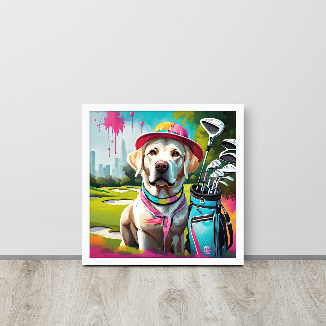 Framed photo paper poster-Labrador Retriever Golfer V15