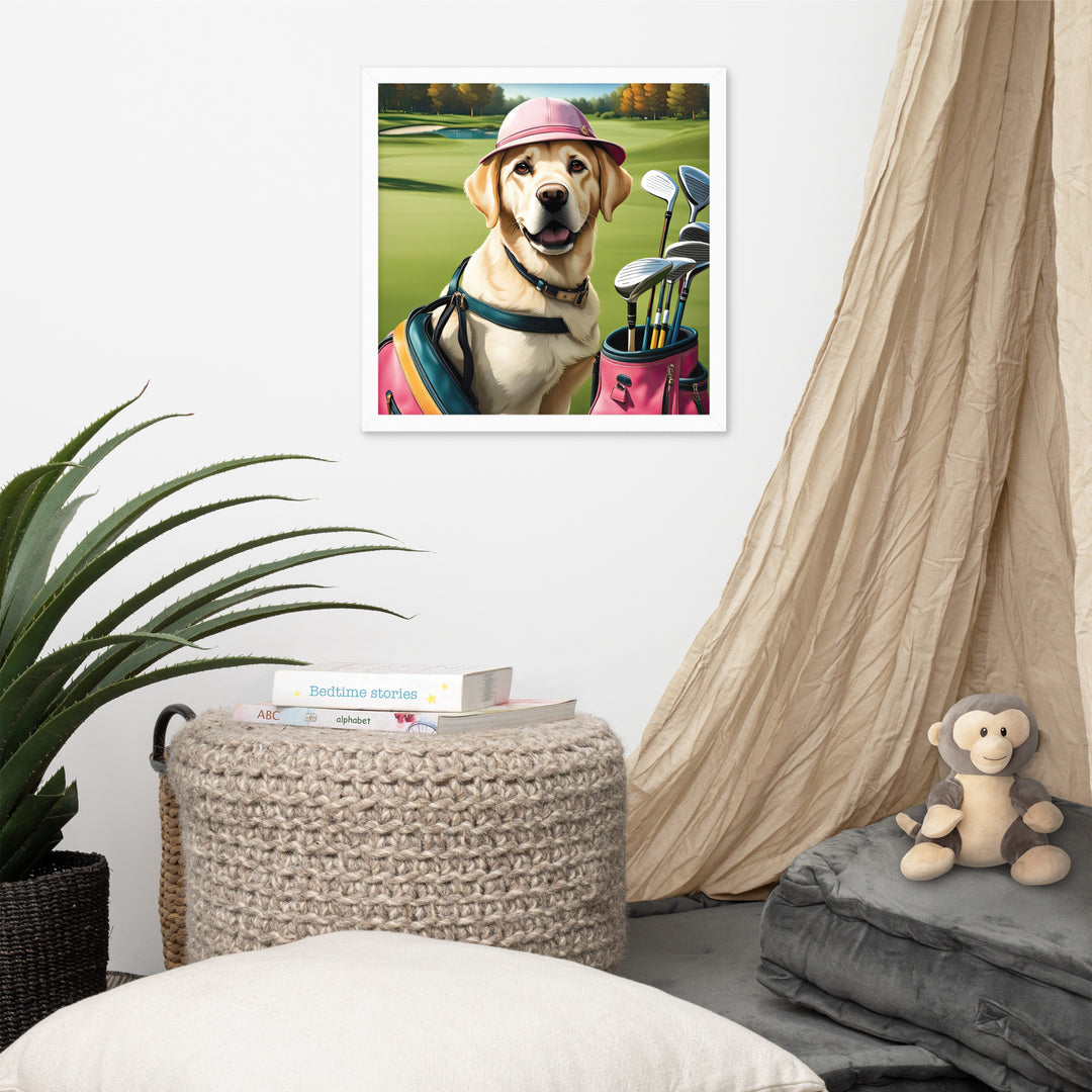 Framed photo paper poster-Labrador Retriever Golfer V19