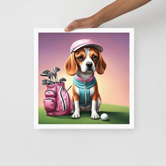 Beagle Golfer- Framed photo paper poster v3