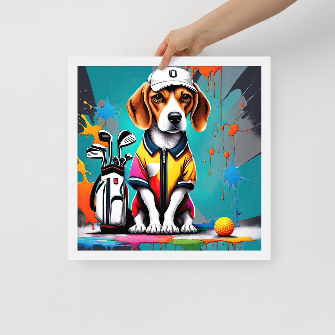 Beagle Golfer- Framed photo paper poster v4