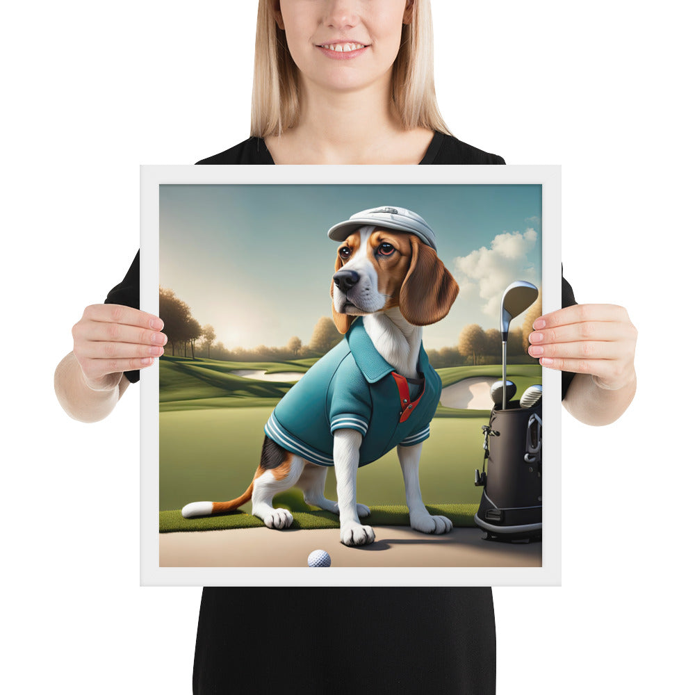 Beagle Golfer- Framed photo paper poster v2