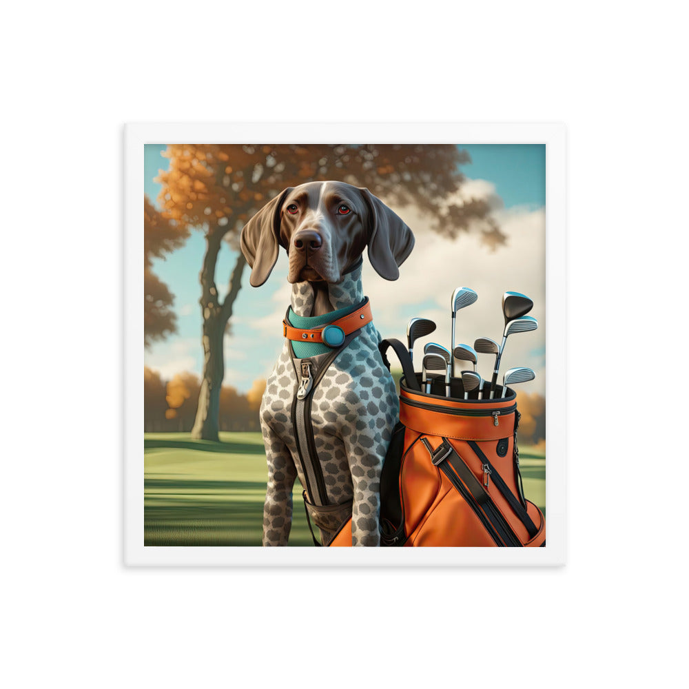 German Shorthaired Pointer Golfer- Framed photo paper poster