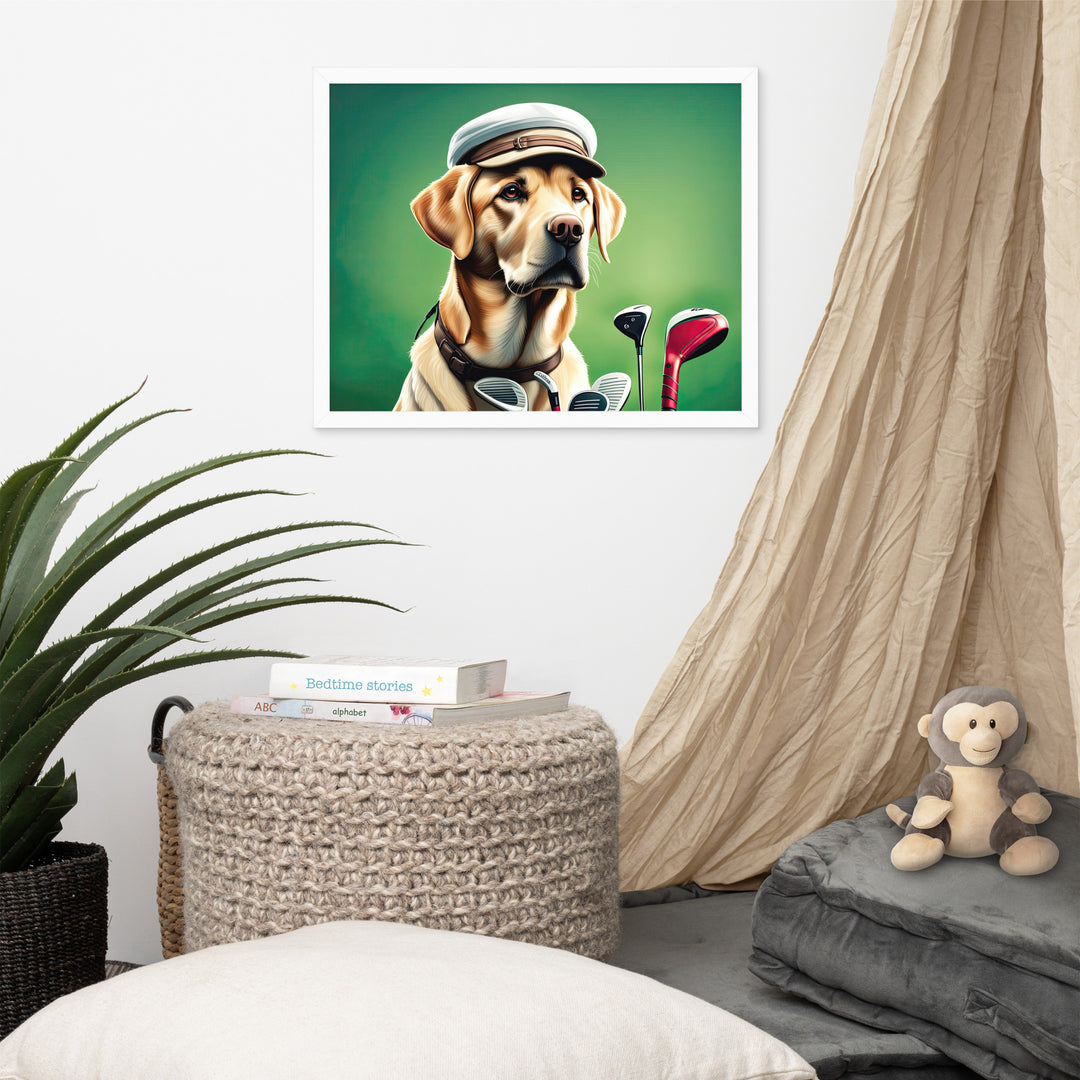 Framed photo paper poster-Labrador Retriever Golfer V3