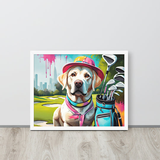 Framed photo paper poster-Labrador Retriever Golfer V15