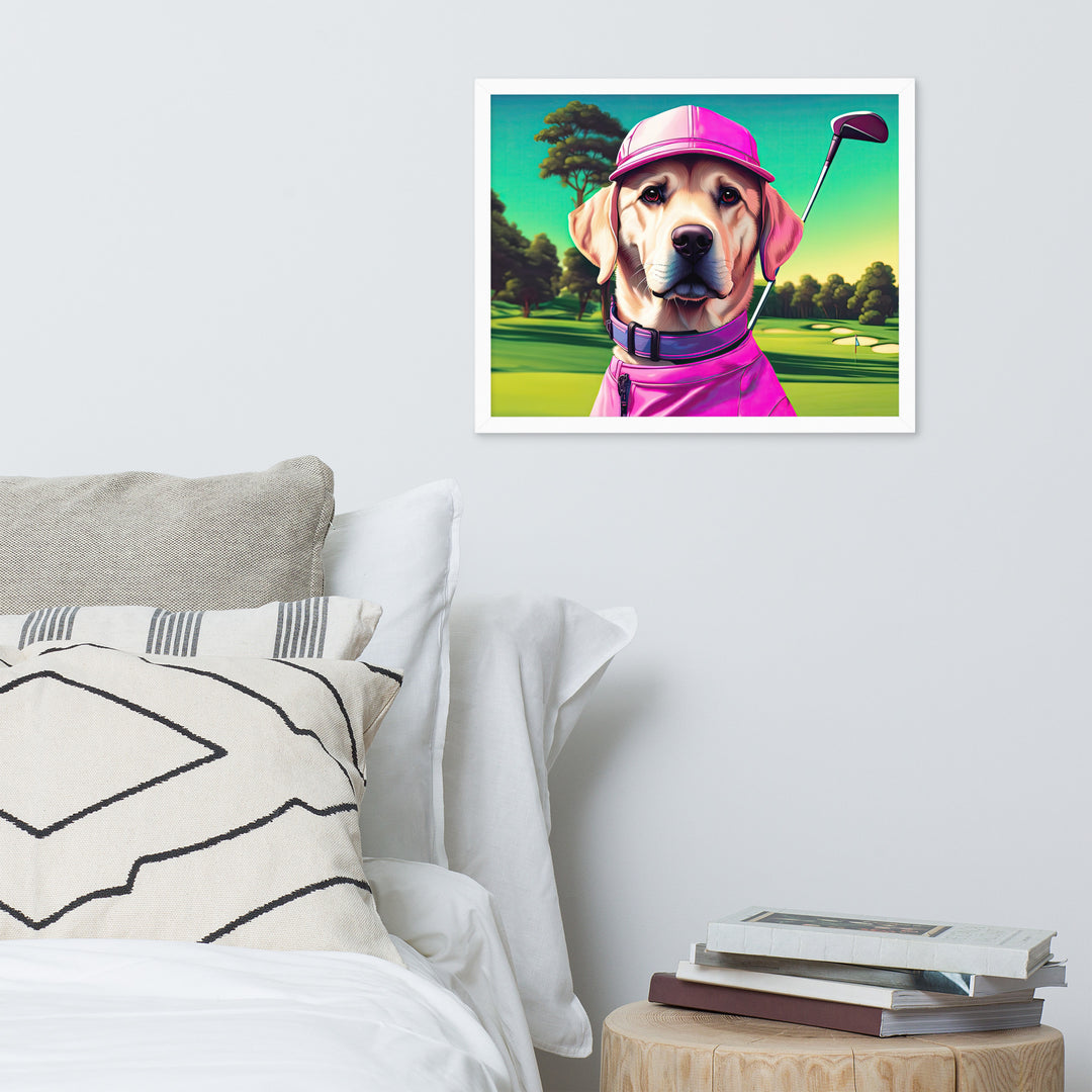 Framed photo paper poster-Labrador Retriever Golfer V16