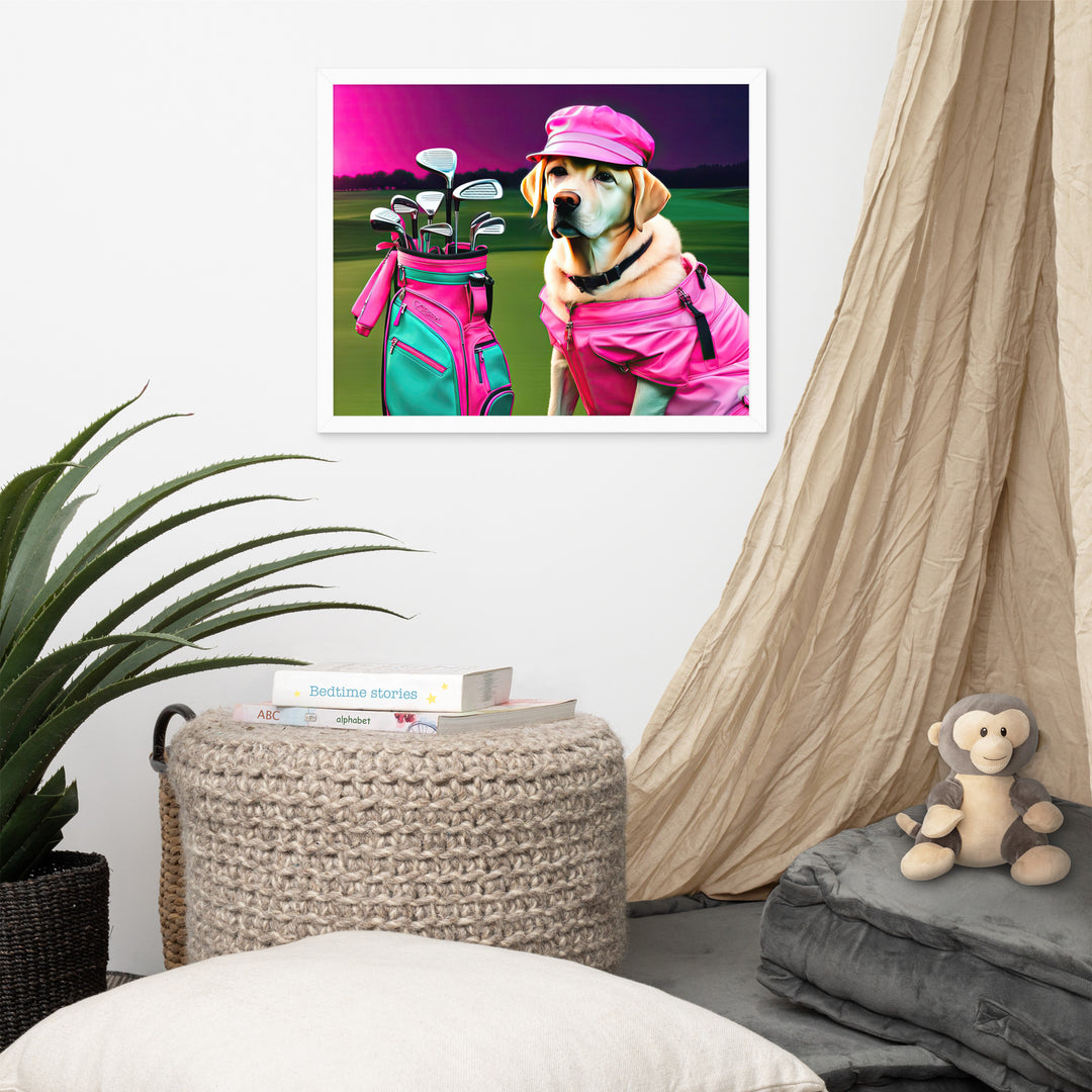 Framed photo paper poster-Labrador Retriever Golfer V17