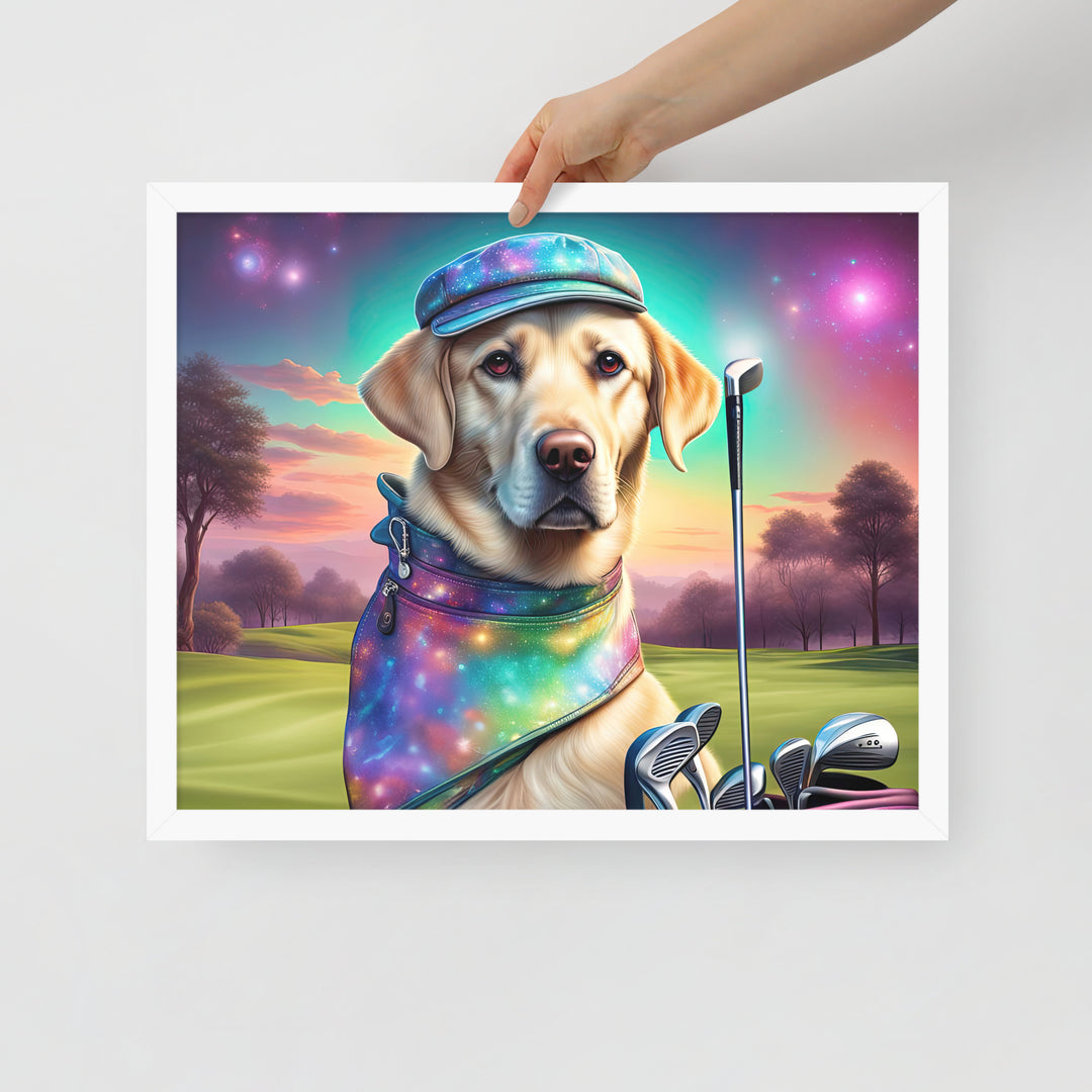 Framed photo paper poster-Labrador Retriever Golfer V21