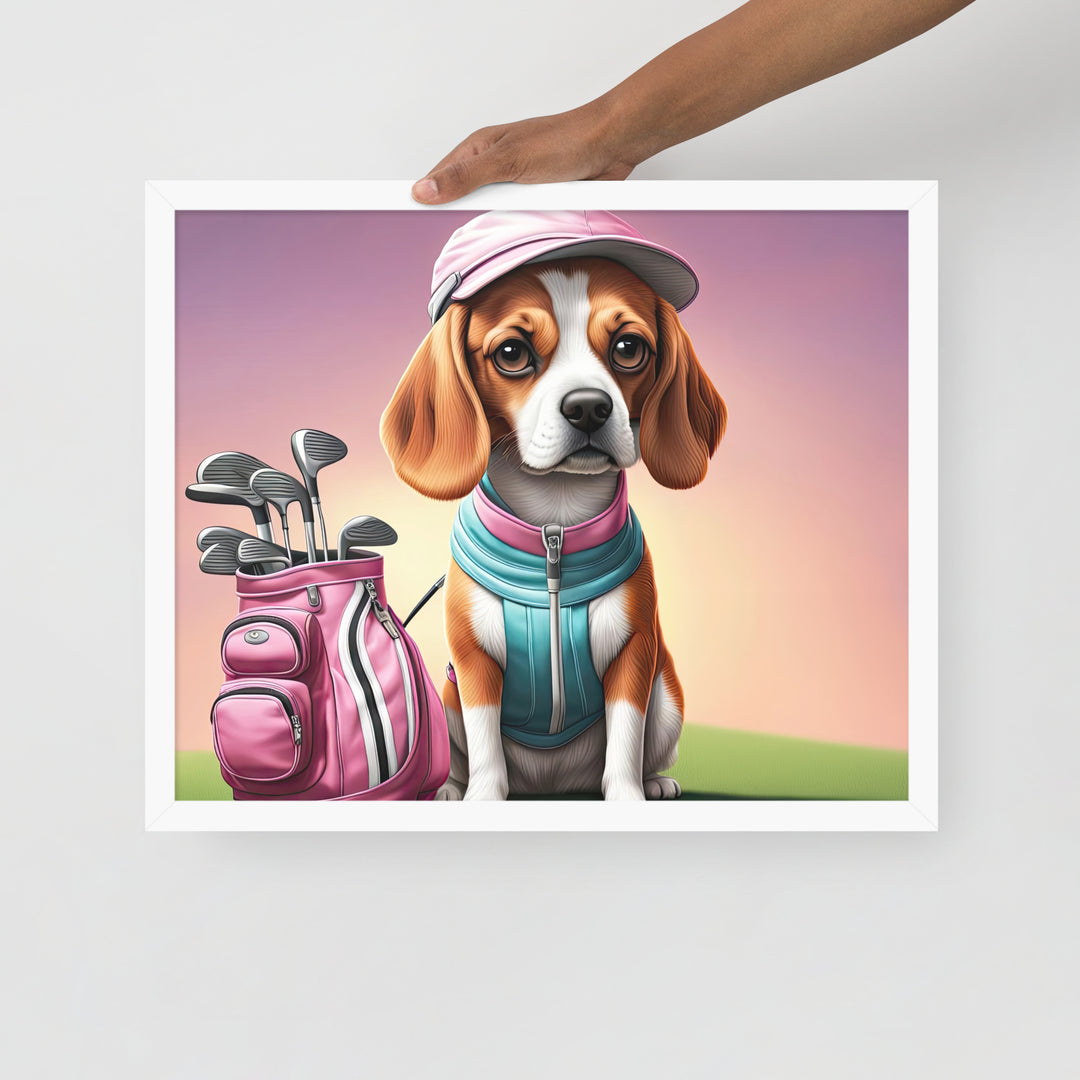 Beagle Golfer- Framed photo paper poster v3