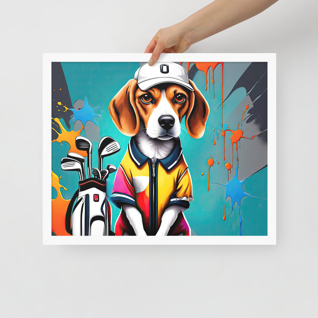 Beagle Golfer- Framed photo paper poster v4