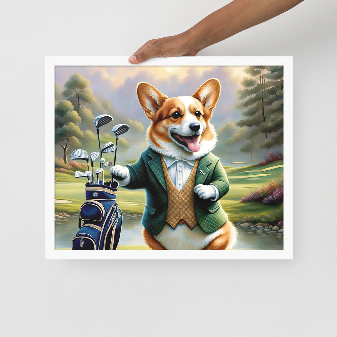 Pembroke Welsh Corgi Golfer- Framed photo paper poster v4