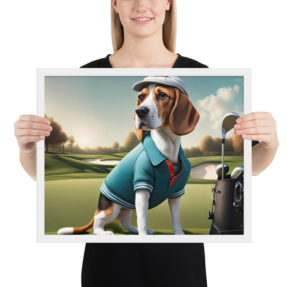 Beagle Golfer- Framed photo paper poster v2