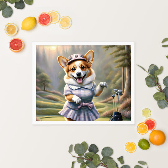 Pembroke Welsh Corgi Golfer- Framed photo paper poster v2