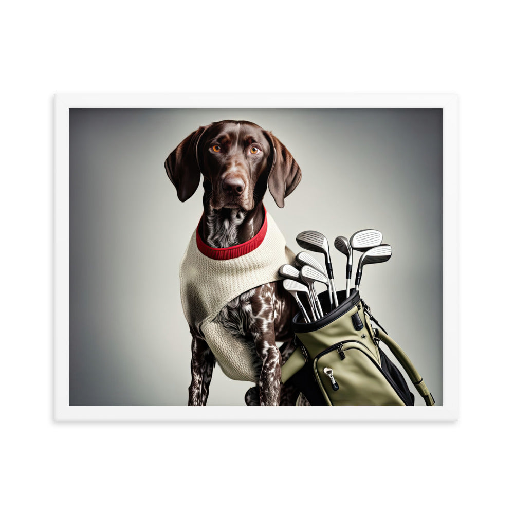 German Shorthaired Pointer Golfer- Framed photo paper poster v4