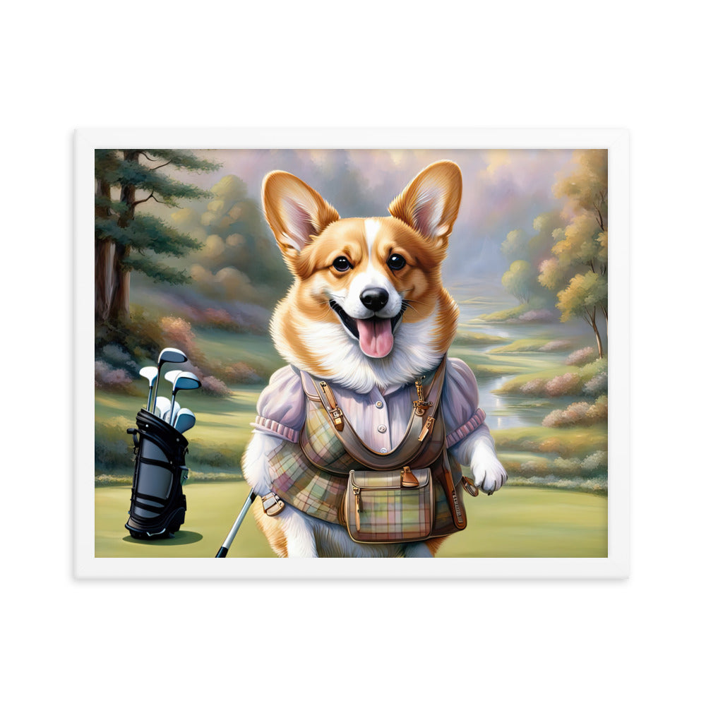 Pembroke Welsh Corgi Golfer- Framed photo paper poster v3