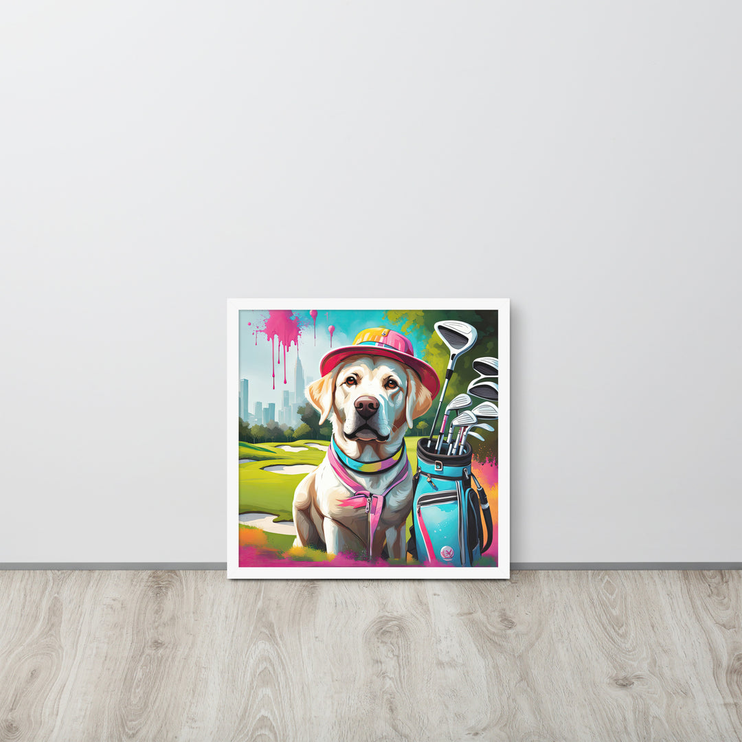 Framed photo paper poster-Labrador Retriever Golfer V15