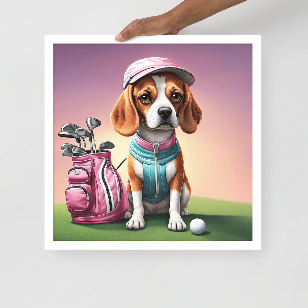 Beagle Golfer- Framed photo paper poster v3