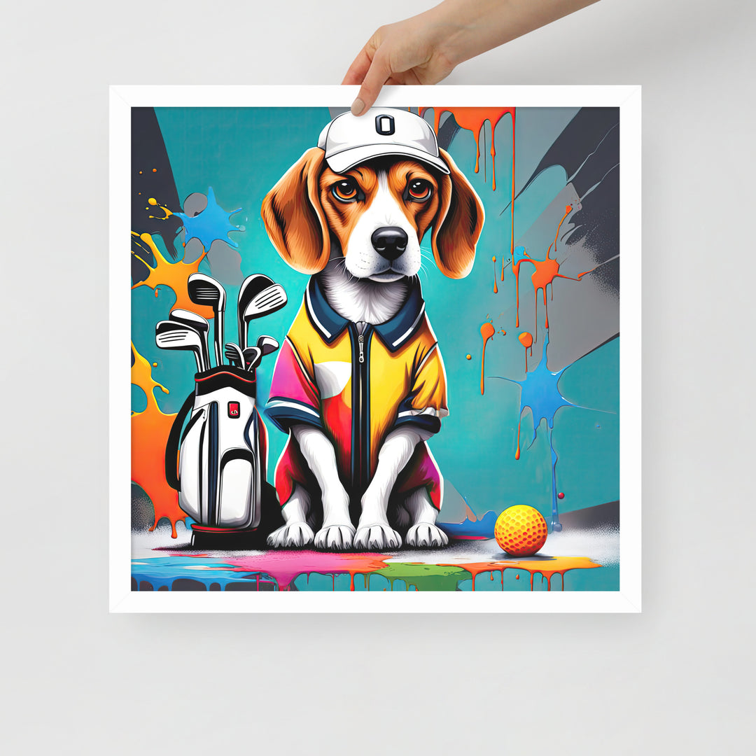 Beagle Golfer- Framed photo paper poster v4