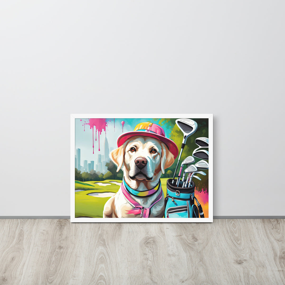 Framed photo paper poster-Labrador Retriever Golfer V15