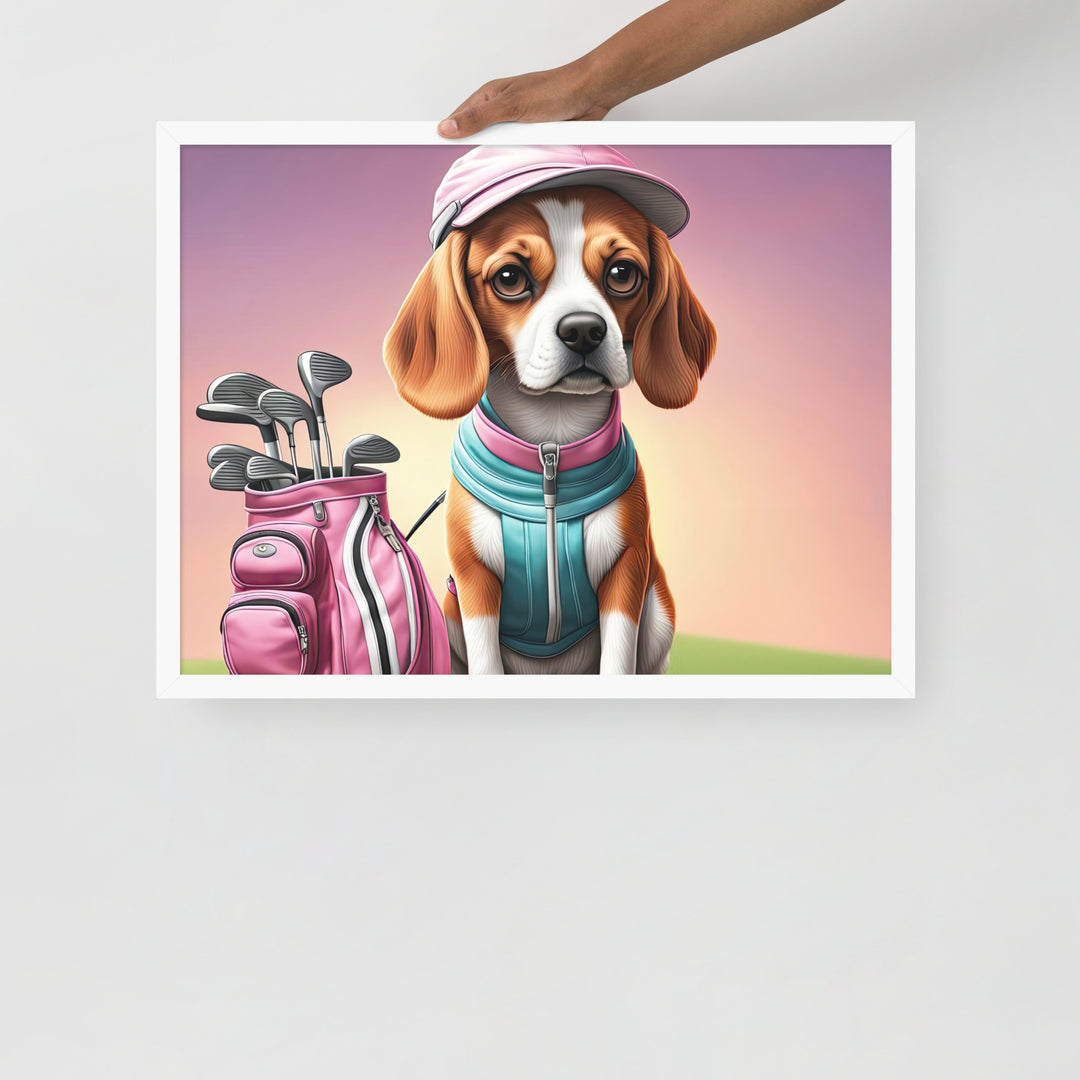 Beagle Golfer- Framed photo paper poster v3