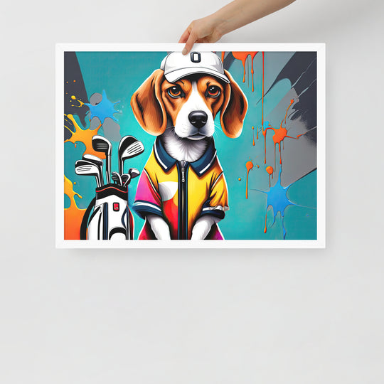 Beagle Golfer- Framed photo paper poster v4