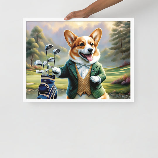 Pembroke Welsh Corgi Golfer- Framed photo paper poster v4