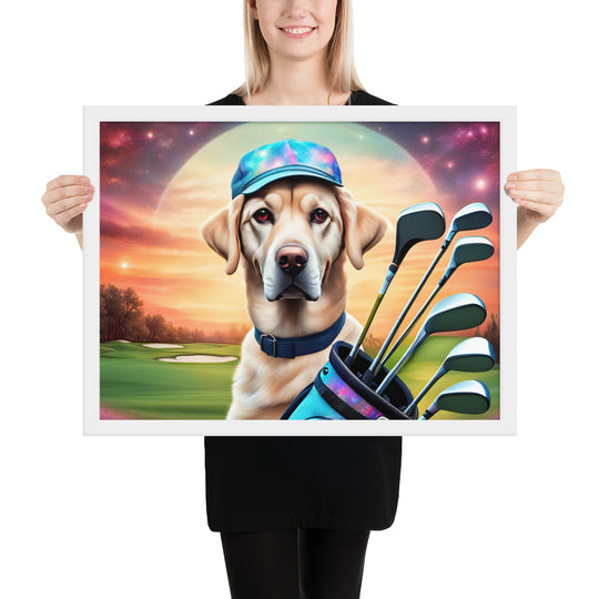 Framed photo paper poster-Labrador Retriever Golfer V12