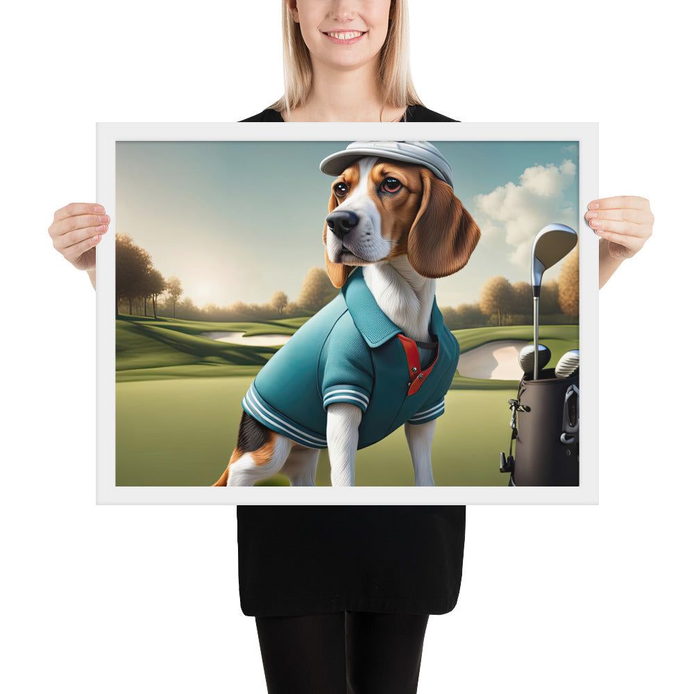 Beagle Golfer- Framed photo paper poster v2