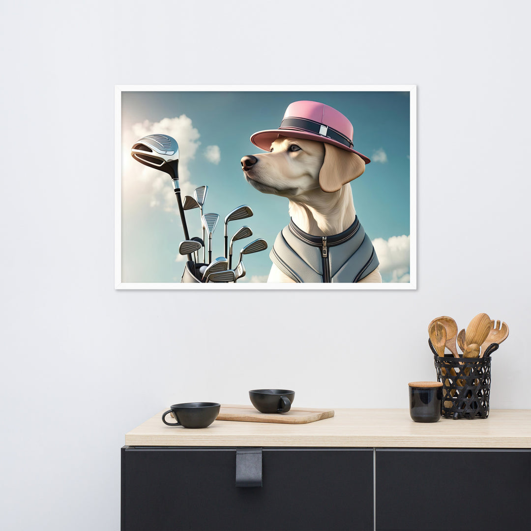 Framed photo paper poster-Labrador Retriever Golfer V4