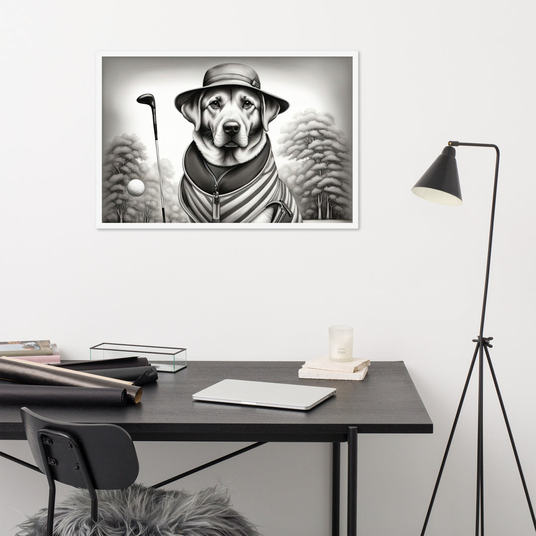 Framed photo paper poster-Labrador Retriever Golfer V7