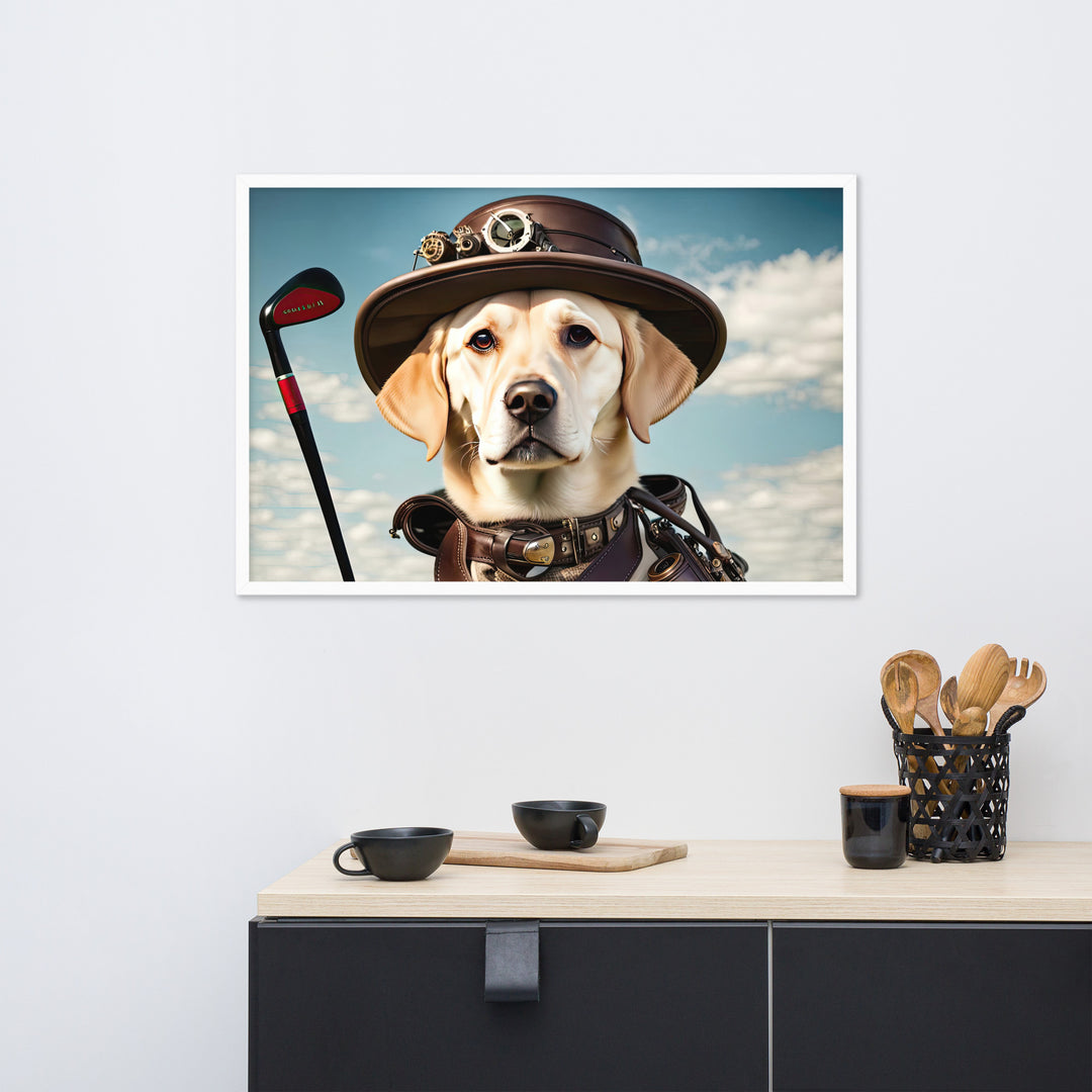 Framed photo paper poster-Labrador Retriever Golfer V20