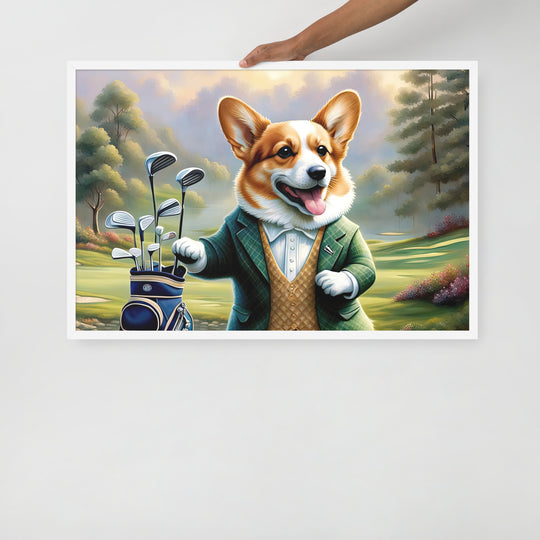 Pembroke Welsh Corgi Golfer- Framed photo paper poster v4