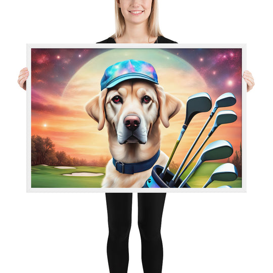 Framed photo paper poster-Labrador Retriever Golfer V12