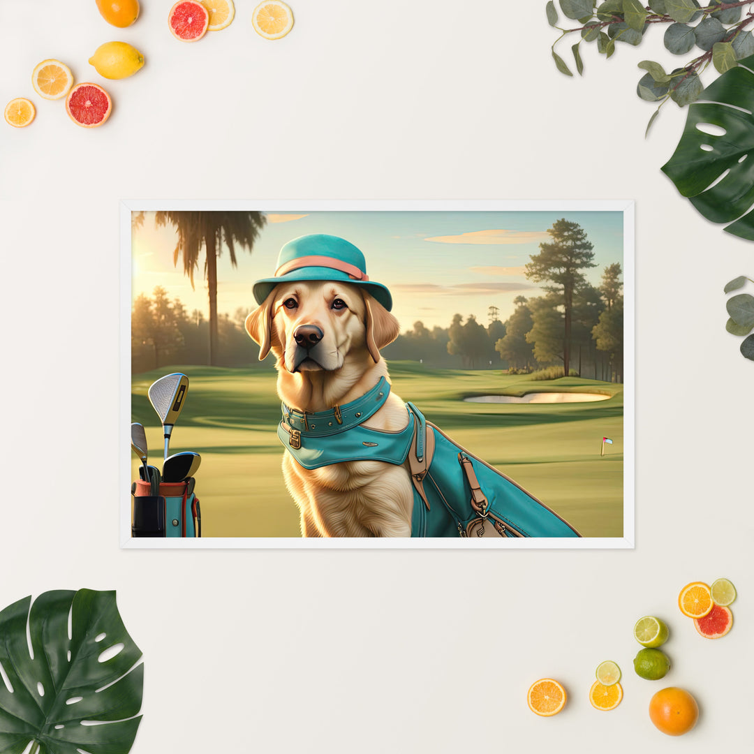 Framed photo paper poster-Labrador Retriever Golfer V12