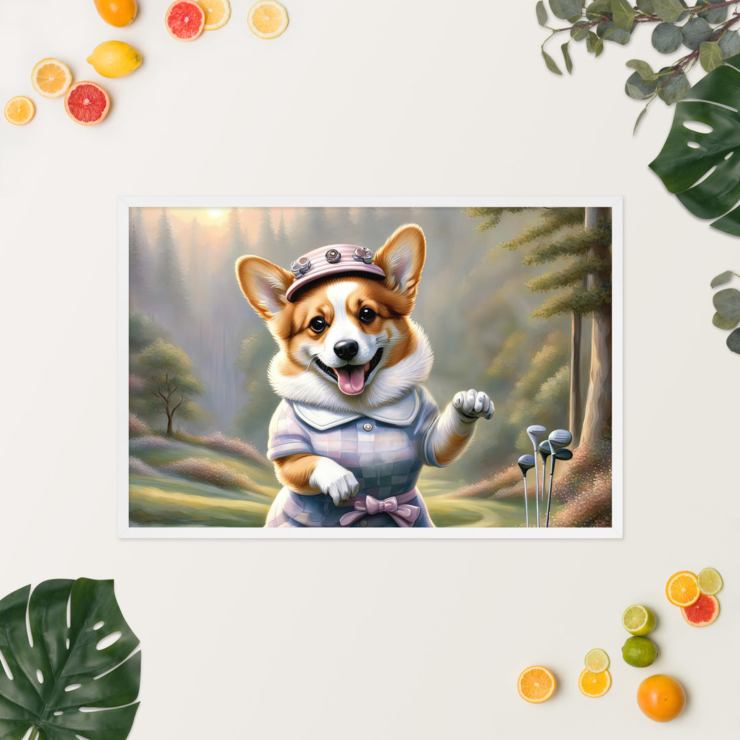 Pembroke Welsh Corgi Golfer- Framed photo paper poster v2