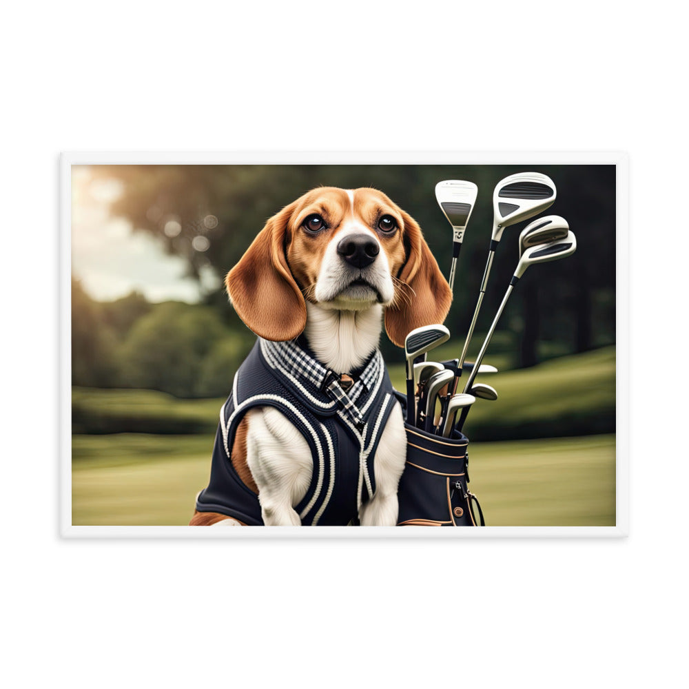 Beagle Golfer- Framed photo paper poster