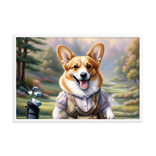 Pembroke Welsh Corgi Golfer- Framed photo paper poster v3