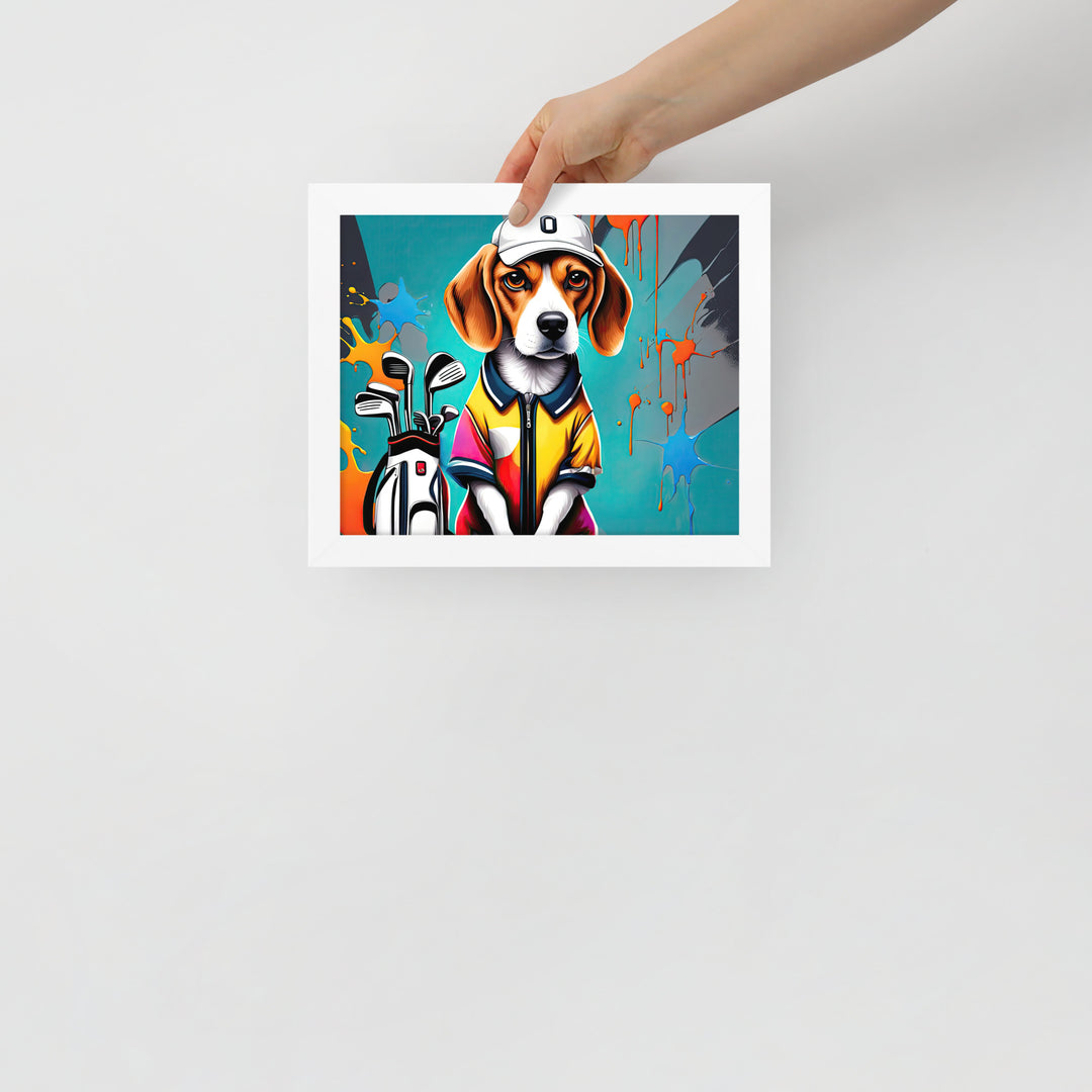 Beagle Golfer- Framed photo paper poster v4