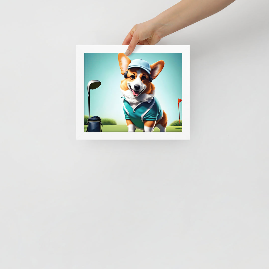 Pembroke Welsh Corgi Golfer- Framed photo paper poster