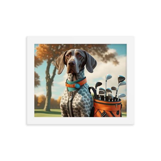 German Shorthaired Pointer Golfer- Framed photo paper poster