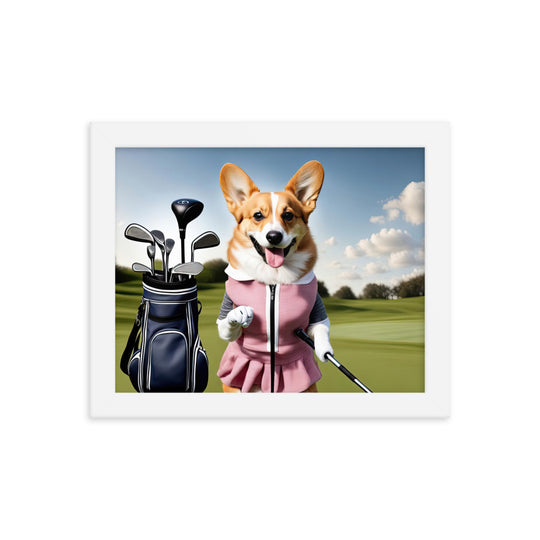 Pembroke Welsh Corgi Golfer- Framed photo paper poster v5