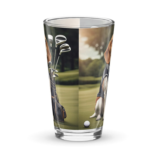 Beagle Golfer- Shaker pint glass